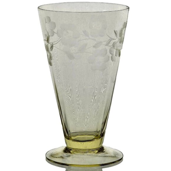 Tiffin Other - Tiffin Floral Etched Footed Ice Tea Tumbler 5" Mandarin Yellow Depression Glass